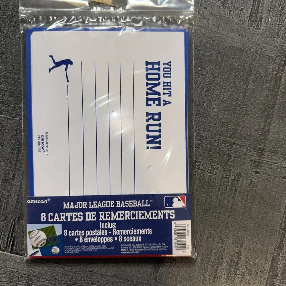 Amscan MLB Major League Baseball 8 Count Thank You Cards W/ Envelopes And Seals